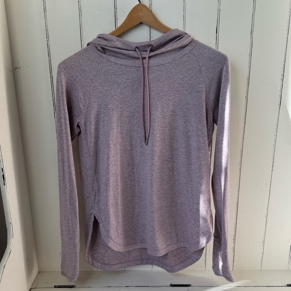 Athleta Uptempo Lightweight Hoodie Heathered Lavender Purple Cowl Neck XS TP